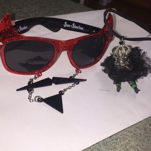 Witch Legs Necklace w/ Devil Mustache Sunglasses
